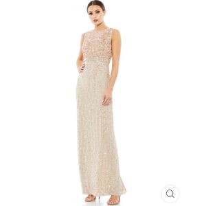 Mac Duggal Sequined High neck Sleeveless Gown Nude Size 2